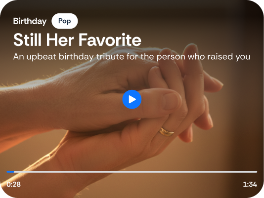 A music player card titled "Still Her Favorite" with a progress bar